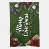 Golf Kerstthema op groen gras Theedoek (Verticaal)