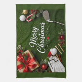 Golf Kerstthema op groen gras Theedoek (Verticaal)
