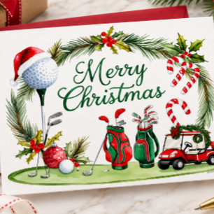 Golf kerstthema voor golfer aquarel feestdagenkaart