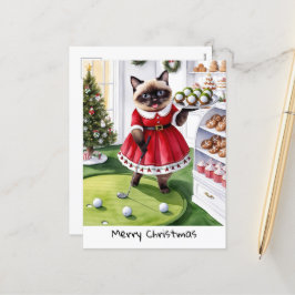 Golf Kerstthema voor Kattenliefhebber Golfer Feestdagenkaart