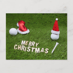 Golf Kerstvakantie en golfbal en Santa Hat Briefkaart