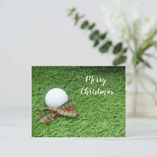 Golf Kerstvakantie met golfbal en lint Briefkaart (Staand voorkant)