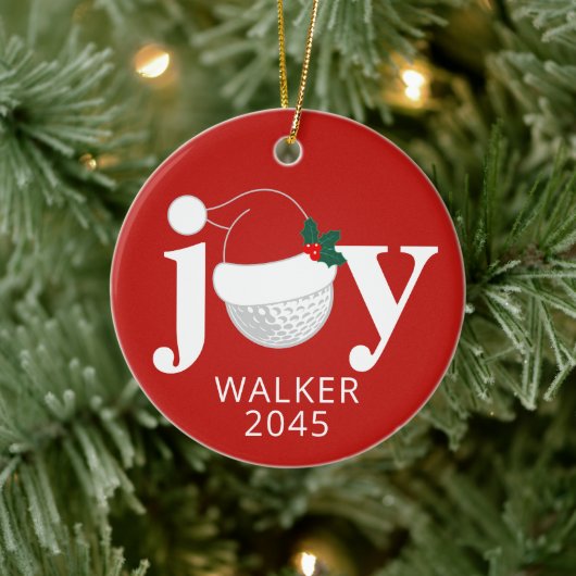 Golf Kerstvreugde Persoonlijke Naam Modern Rood Keramisch Ornament (Boom)