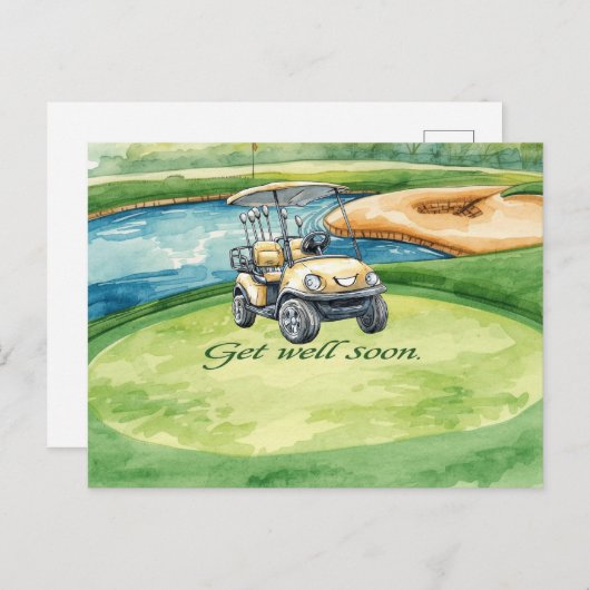 Golf Krijg snel goed met tekst en bal op groen Briefkaart (Voorkant / Achterkant)