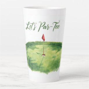 Golf Laat Ons Afslaan met golfvlag op groene witte Latte Mok