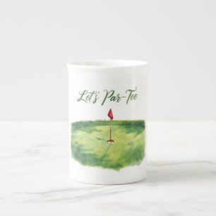 Golf Laat Ons Uitstappen met golfvlag op groene wi Porselein Kop