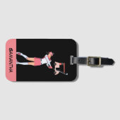 Golf Lady, een vrouw die in roze golft met naam Bagagelabel (Voorkant (horizontaal))