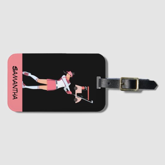 Golf Lady, een vrouw die in roze golft met naam Bagagelabel (Voorkant (horizontaal))