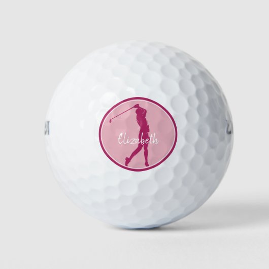 Golf Lady Golfer Player Chic Pink Sports Monogram Golfballen (Voorkant)