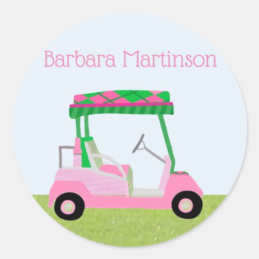 Golf Lady thema retouradres Ronde Sticker (Voorkant)