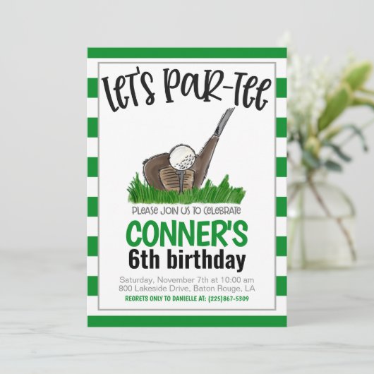 Golf Laten we Par-t-shirt verjaardagsuitnodiging Kaart (Staand voorkant)