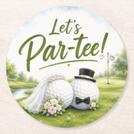 Golf Laten we Par tee Bruid & Bruidegom Trouwen Ronde Kartonnen Onderzetter