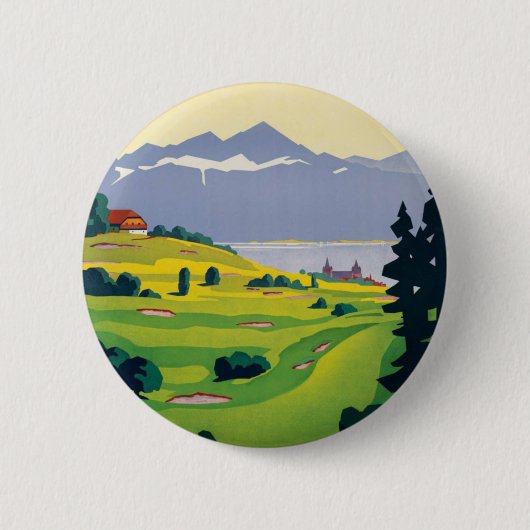  Golf Lausanne City-meer Zwitserland Ronde Button 5,7 Cm (Voorkant)
