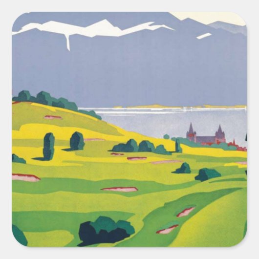  Golf Lausanne City-meer Zwitserland Vierkante Sticker (Voorkant)