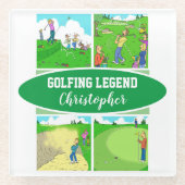 Golf Legend met 4 Funny Cartoons Golf Glazen Onderzetter (Voorkant)