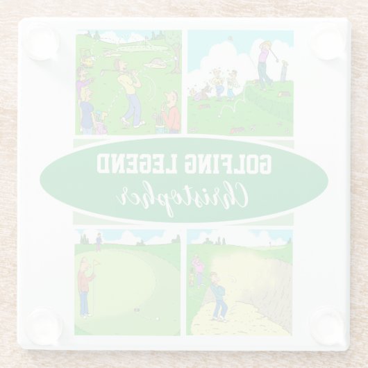 Golf Legend met 4 Funny Cartoons Golf Glazen Onderzetter (Achterkant)