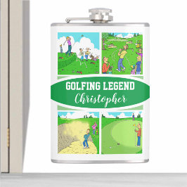 Golf Legend met 4 Funny Cartoons Golf Heupfles