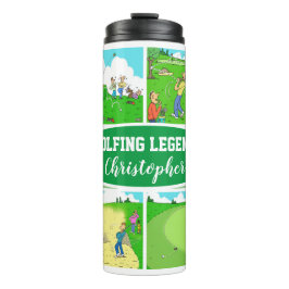 Golf Legend met 4 Funny Cartoons Golf Thermosbeker