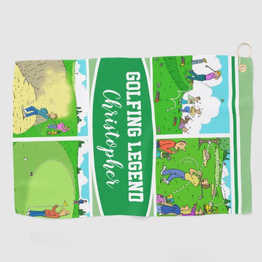Golf Legend met 4 Funny Cartoons Golfhanddoek (Horizontaal)
