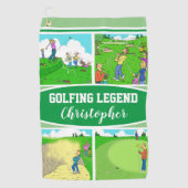 Golf Legend met 4 Funny Cartoons Golfhanddoek (Voorkant)