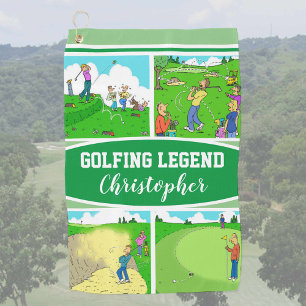 Golf Legend met 4 Funny Cartoons Golfhanddoek