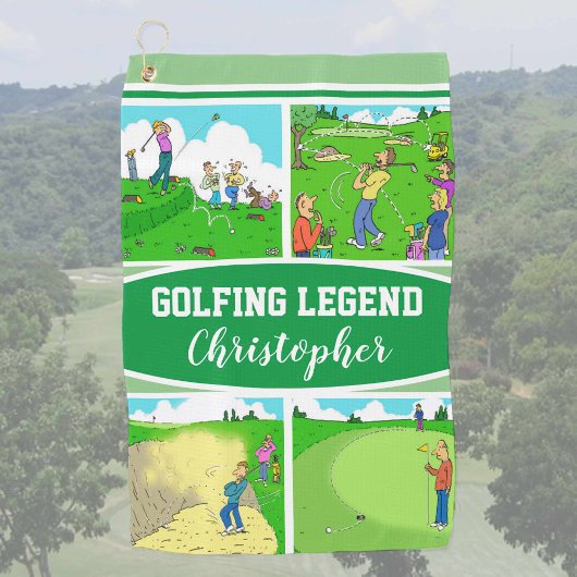 Golf Legend met 4 Funny Cartoons Golfhanddoek