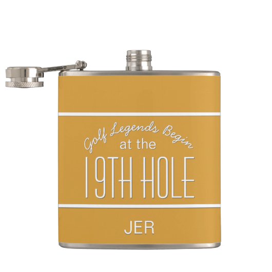 Golf Legends 19th Hole Golfbaan Citaat Geel Heupfles (Geopend)