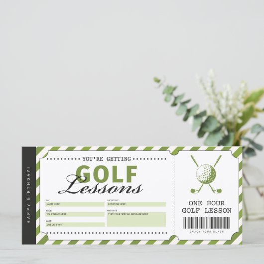 Golf Lesson Gift Ticket Voucher Certificate (Staand voorkant)