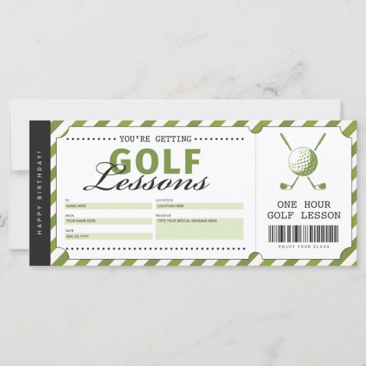 Golf Lesson Gift Ticket Voucher Certificate (Voorkant)