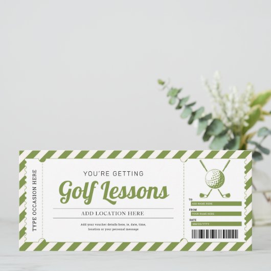 Golf Lesson Golfing Gift Certificate Voucher Kaart (Staand voorkant)