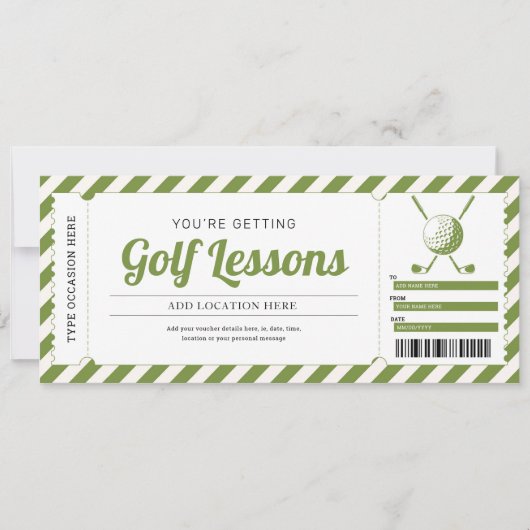 Golf Lesson Golfing Gift Certificate Voucher Kaart (Voorkant)