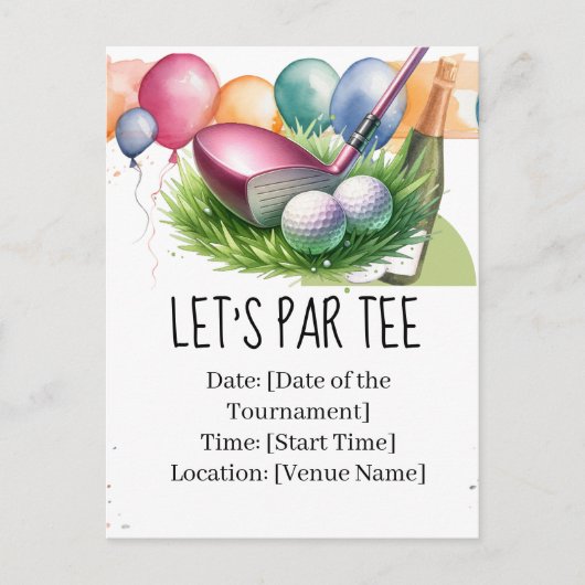 Golf Let’s Par t-shirt met golfbal en wijn Briefkaart (Voorkant)
