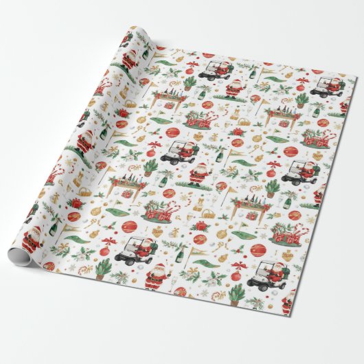 Golf “Let’s Par-Tee” Christmas Party Pattern Cadeaupapier (Uitgerold)