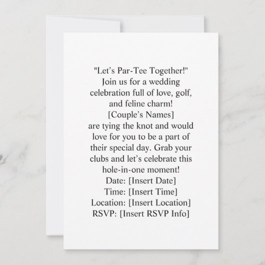 Golf Let’s Par tee for cat lovers WEDDING Kaart (Achterkant)