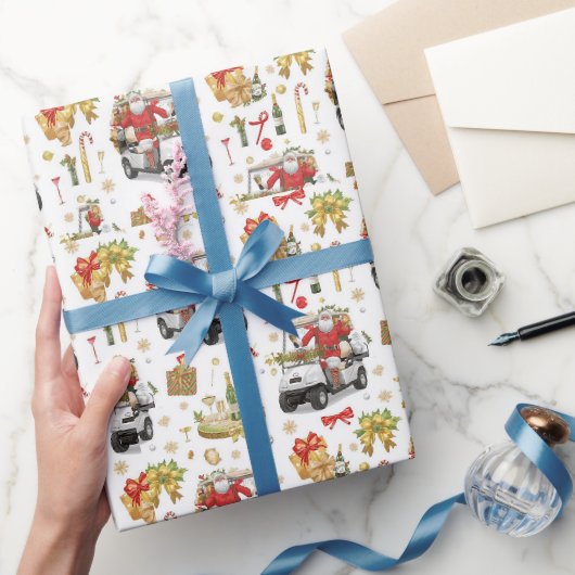 Golf “Let’s Par-Tee” Kerstfeest Patroon Cadeaupapier (Geschenken)