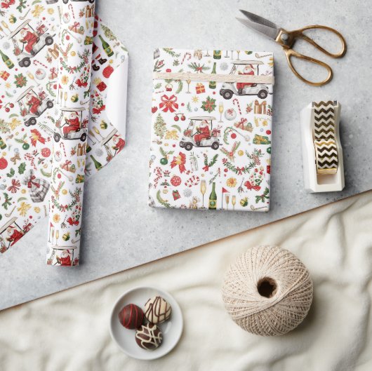 Golf “Let’s Par-Tee” Kerstfeest Patroon Cadeaupapier (Crafts)