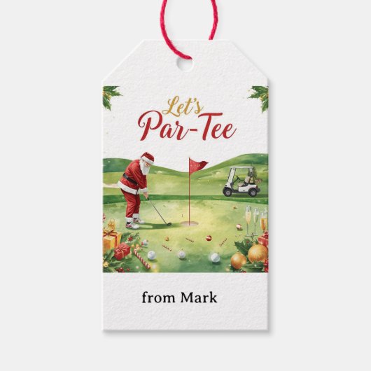 Golf Let’s Par tee with golf flag on green white  Cadeaulabel (Voorkant)
