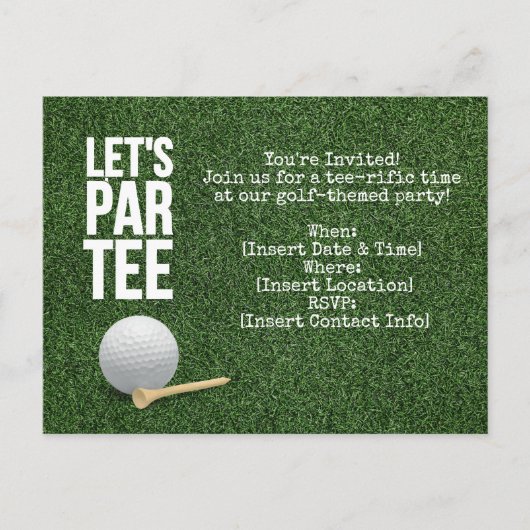 Golf Let's Par t-shirt feestuitnodiging met golfba Uitnodiging Briefkaart (Voorkant)