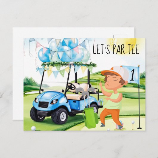 Golf Let's Par t-shirt Golfer bij Flag on Green Briefkaart (Voorkant / Achterkant)