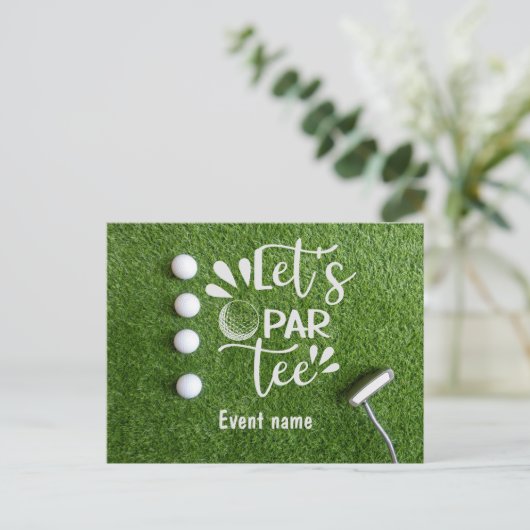 Golf Let's Par T-shirt Golfer Party op groen gras Briefkaart (Staand voorkant)