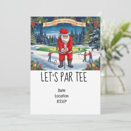 Golf Let's Par t-shirt Kerst met de Kerstman Kaart (Staand voorkant)