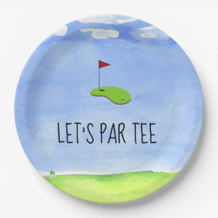 Golf Let's Par t-shirt met golfvlag op Green Party Papieren Bordje