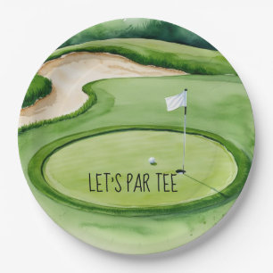 Golf Let's Par t-shirt met golfvlag op groen Papieren Bordje
