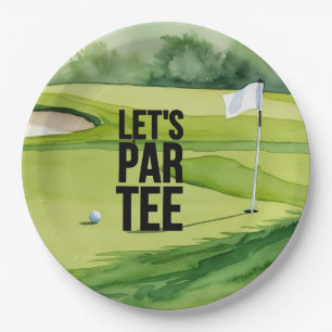 Golf Let's Par t-shirt met golfvlag op groen Papieren Bordje
