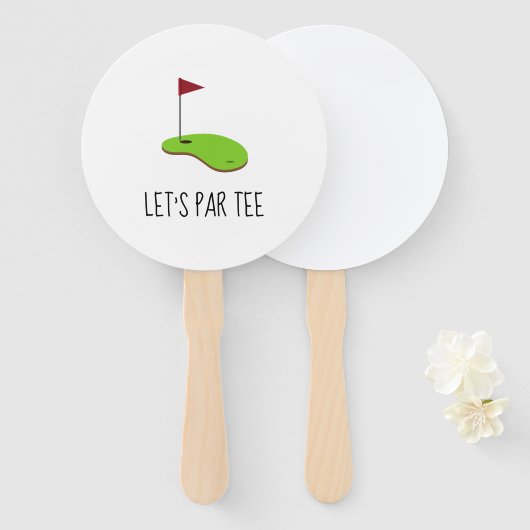 Golf Let's Par t-shirt met golfvlag op groen wit Handwaaier (Voorkant en achterkant)