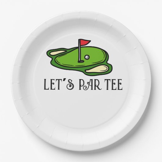 Golf Let's Par t-shirt met golfvlag op groen wit Papieren Bordje (Voorkant)