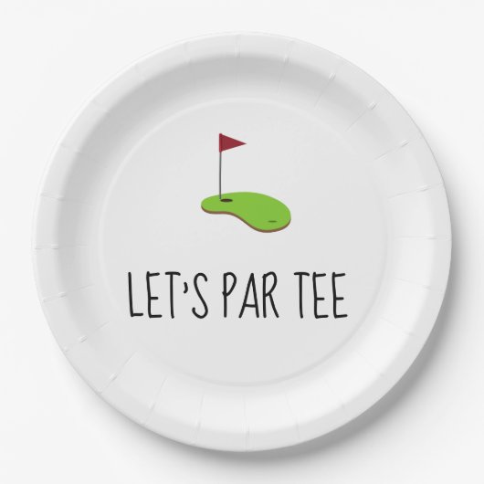 Golf Let's Par t-shirt met golfvlag op groen wit Papieren Bordje (Voorkant)