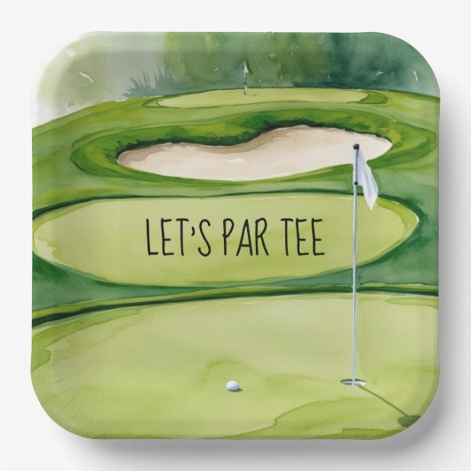 Golf Let's Par t-shirt met golfvlag op groen wit Papieren Bordje (Voorkant)