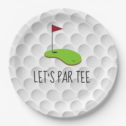 Golf Let's Par t-shirt met golfvlag op groen wit Papieren Bordje (Voorkant)