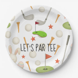 Golf Let's Par t-shirt met golfvlag op groen wit Papieren Bordje